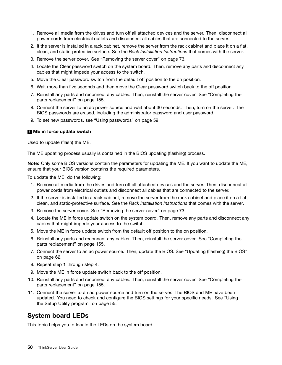 System board leds | Lenovo ThinkServer RD630 User Manual | Page 62 / 196