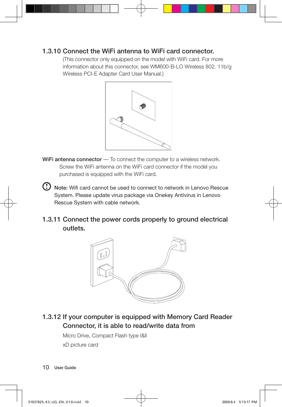 10 connect the wifi antenna to wifi card connector | Lenovo IdeaCentre K300 User Manual | Page 15 / 45