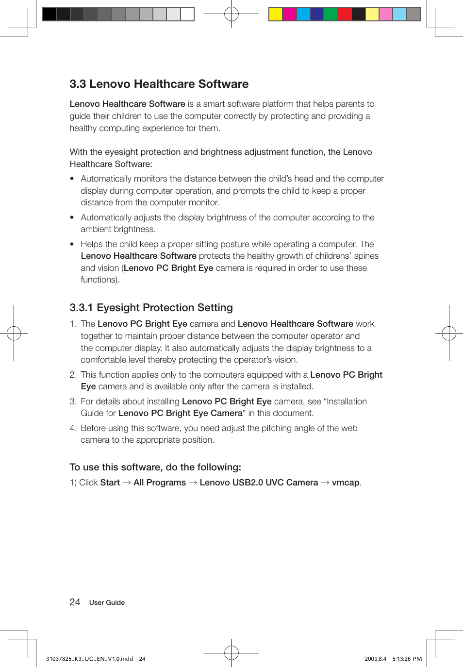 3 lenovo healthcare software, 1 eyesight protection setting | Lenovo IdeaCentre K300 User Manual | Page 29 / 45