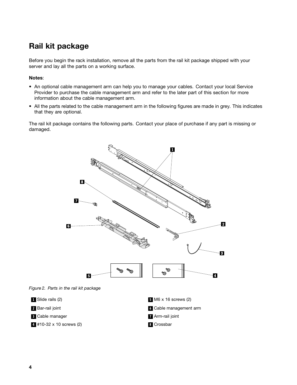Rail kit package | Lenovo ThinkServer RD530 User Manual | Page 4 / 16