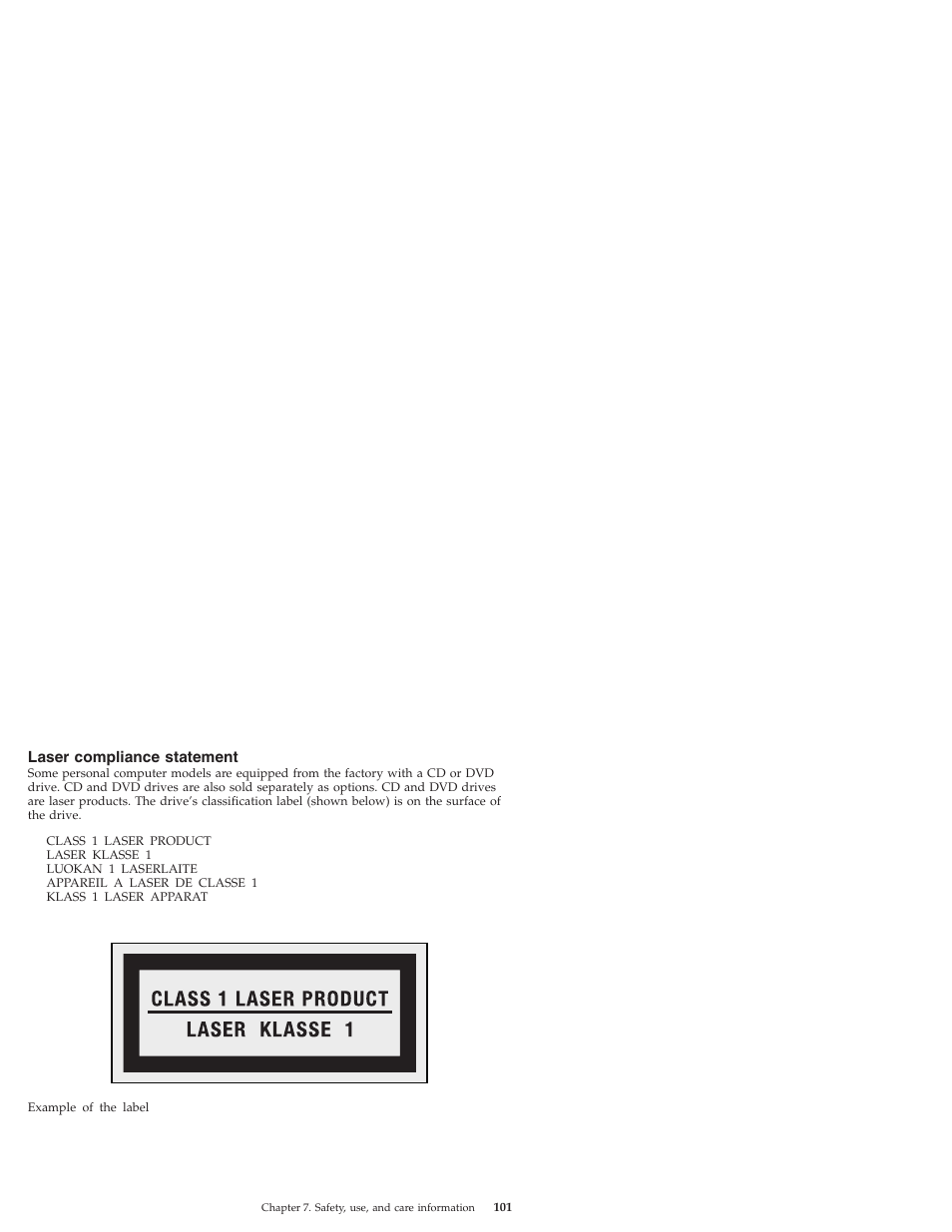 Laser compliance statement | Lenovo IdeaPad S9e -FR User Manual | Page 109 / 176