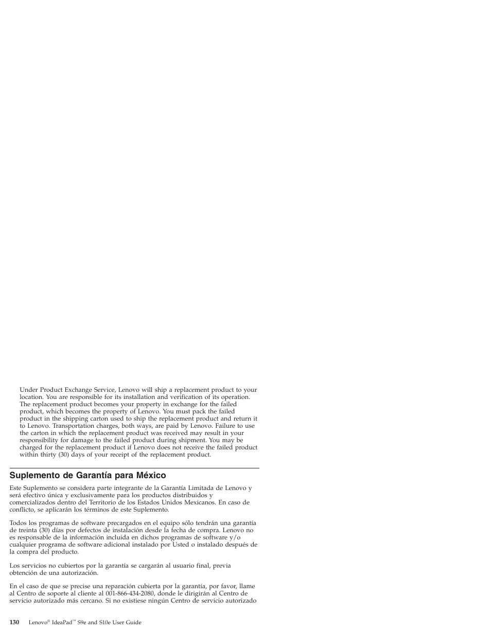 Suplemento de garantía para méxico, Suplemento, Garantía | Para, México | Lenovo IdeaPad S9e -FR User Manual | Page 138 / 176