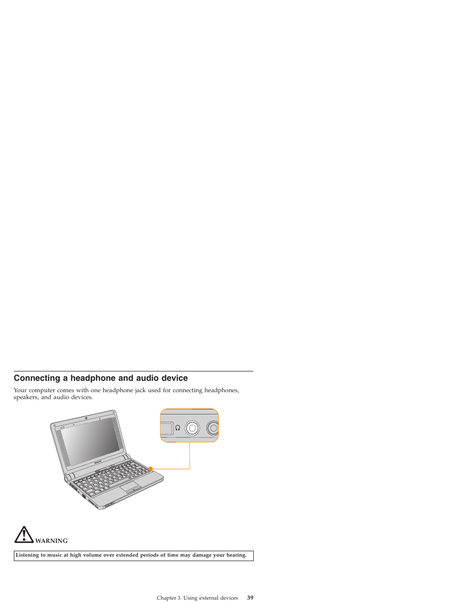 Connecting a headphone and audio device, Connecting, Headphone | Audio, Device | Lenovo IdeaPad S9e -FR User Manual | Page 47 / 176