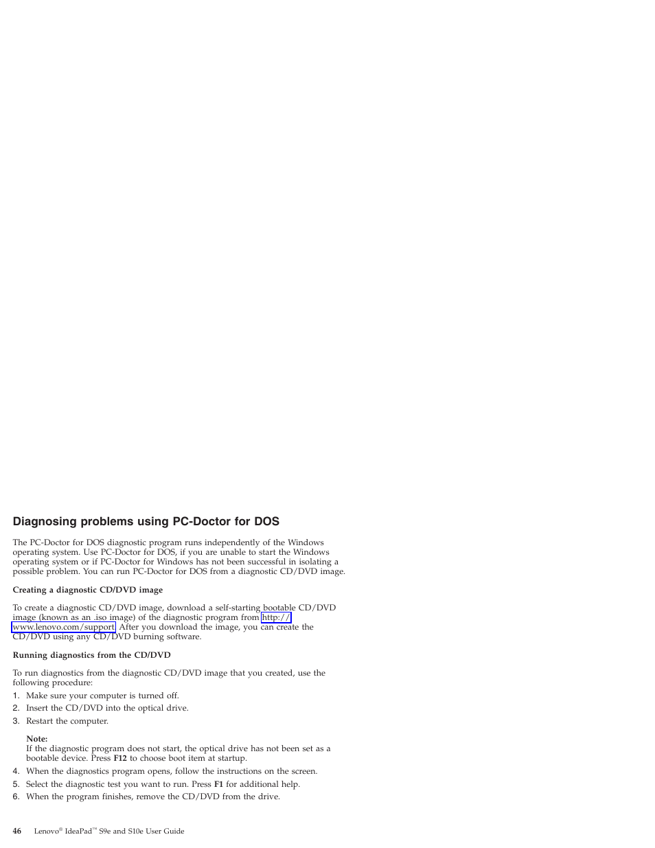 Diagnosing problems using pc-doctor for dos, Diagnosing, Problems | Using, Pc-doctor | Lenovo IdeaPad S9e -FR User Manual | Page 54 / 176