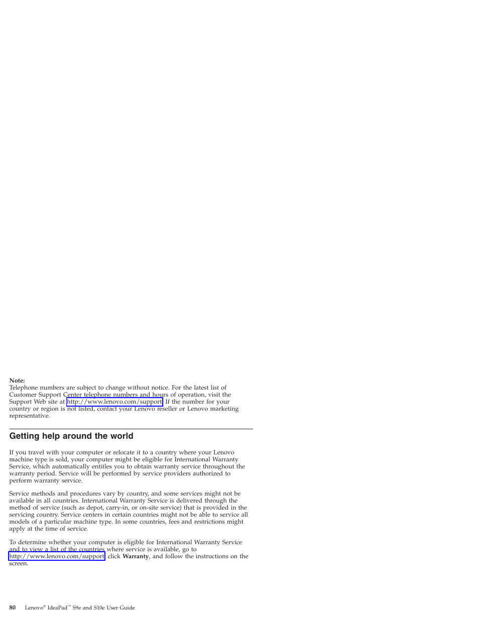 Getting help around the world, Getting, Help | Around, World | Lenovo IdeaPad S9e -FR User Manual | Page 88 / 176