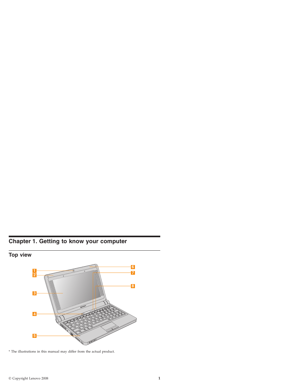 Chapter 1. getting to know your computer, Top view, Chapter | Getting, Know, Your, Computer, View | Lenovo IdeaPad S9e -FR User Manual | Page 9 / 176