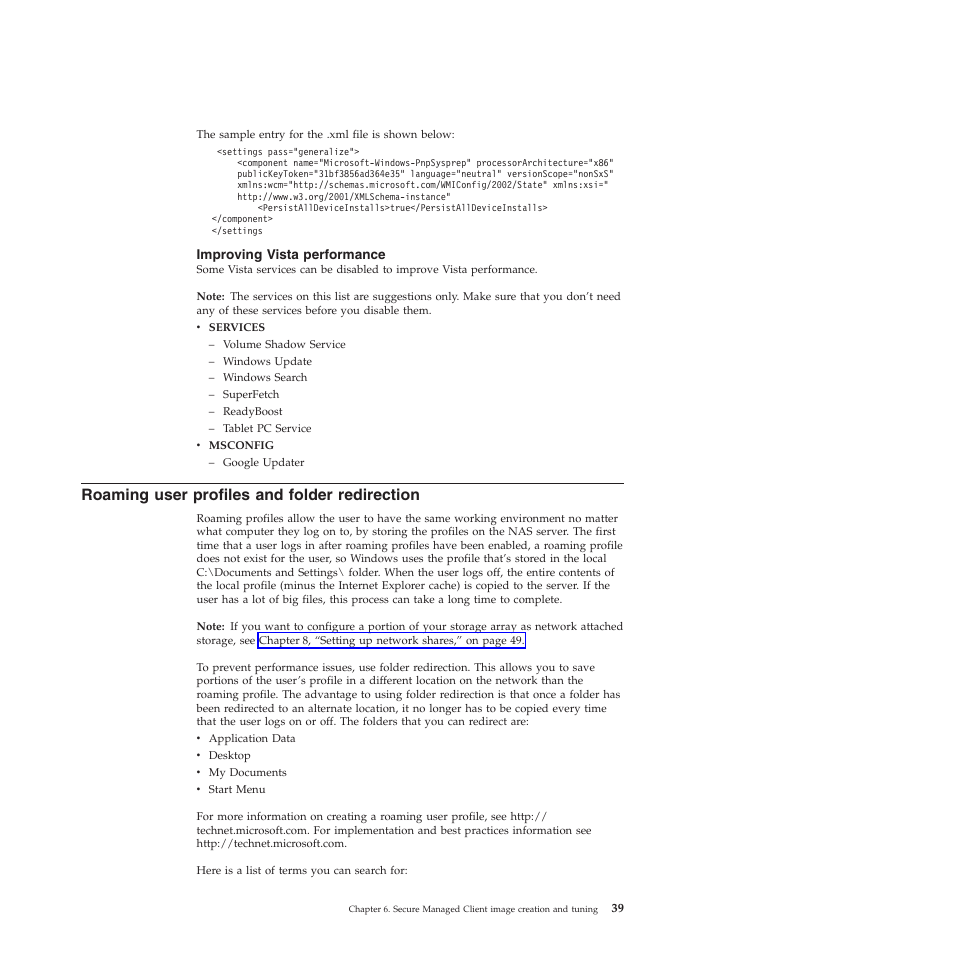 Improving vista performance, Roaming user profiles and folder redirection | Lenovo Secure Managed Client User Manual | Page 47 / 72