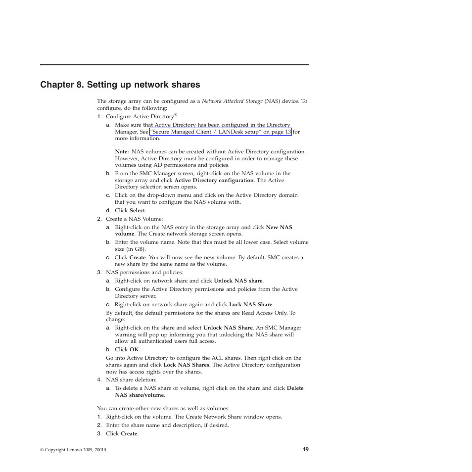 Chapter 8. setting up network shares | Lenovo Secure Managed Client User Manual | Page 57 / 72