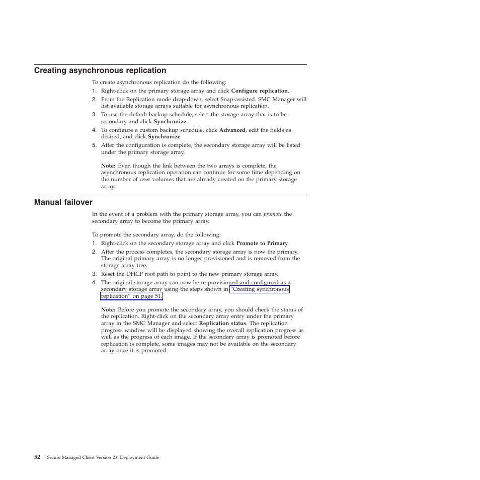 Creating asynchronous replication, Manual failover | Lenovo Secure Managed Client User Manual | Page 60 / 72