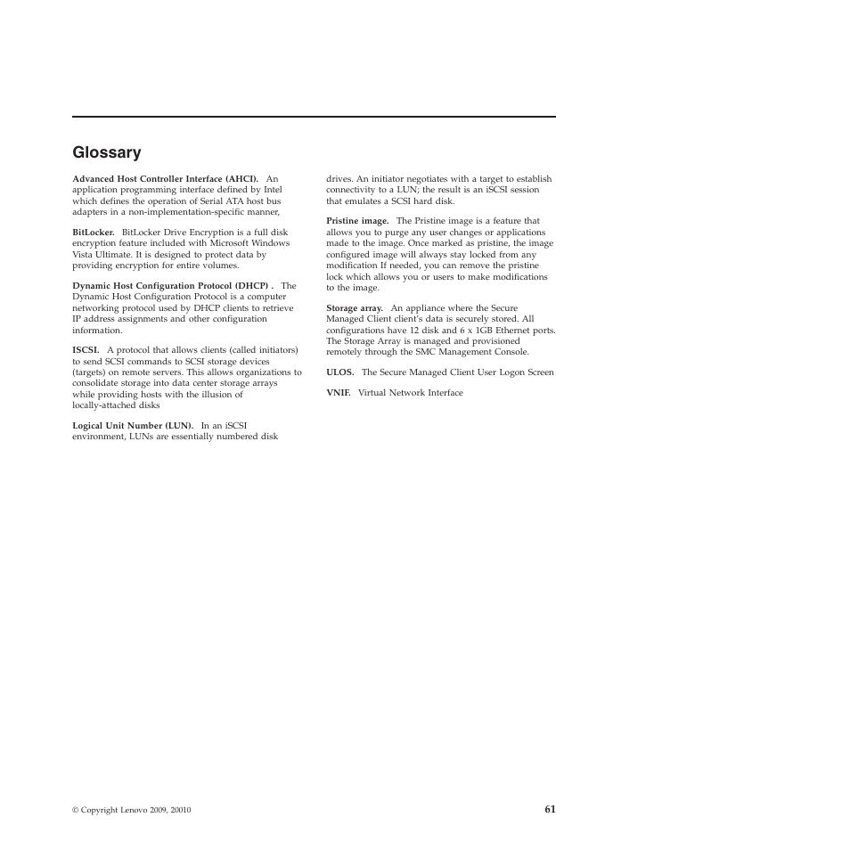Glossary | Lenovo Secure Managed Client User Manual | Page 69 / 72