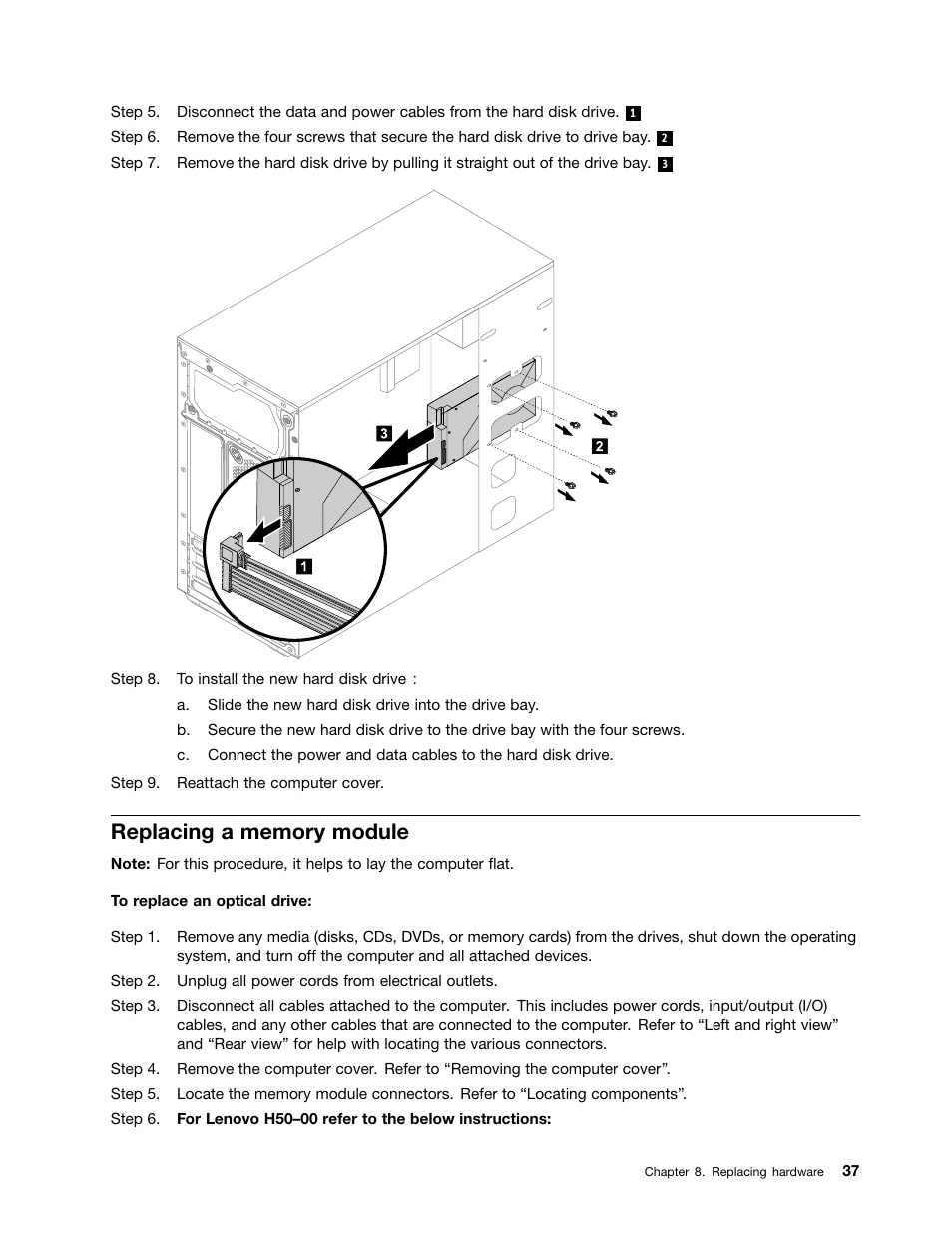 Replacing a memory module | Lenovo H50-50 Desktop User Manual | Page 43 / 91
