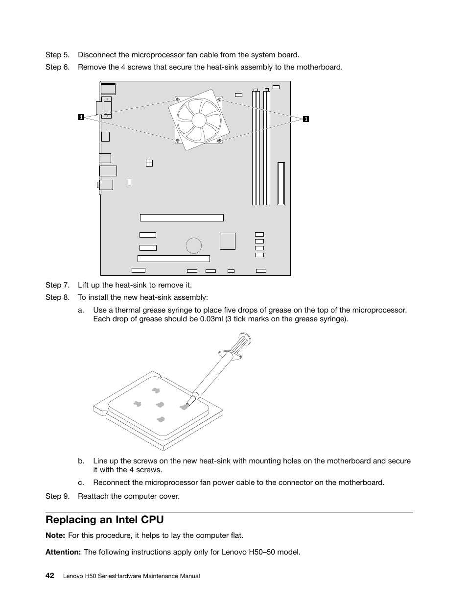 Replacing an intel cpu | Lenovo H50-50 Desktop User Manual | Page 48 / 91
