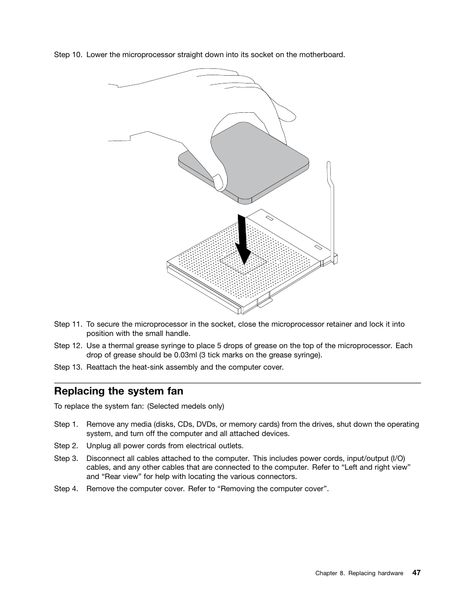 Replacing the system fan | Lenovo H50-50 Desktop User Manual | Page 53 / 91