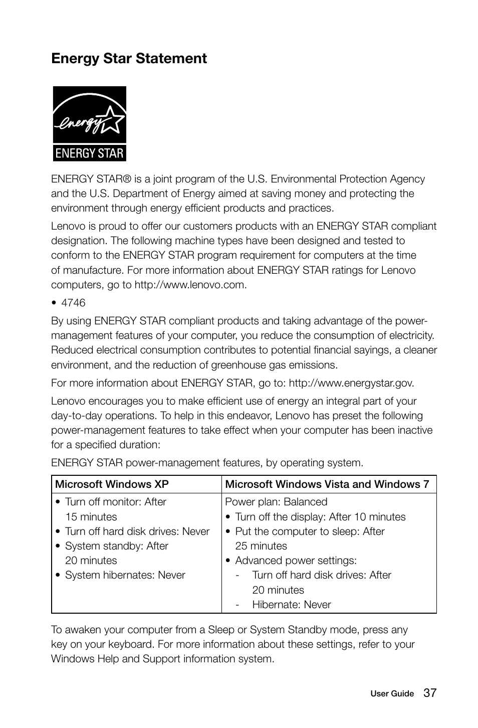 Energy star statement | Lenovo H520s Desktop User Manual | Page 42 / 43