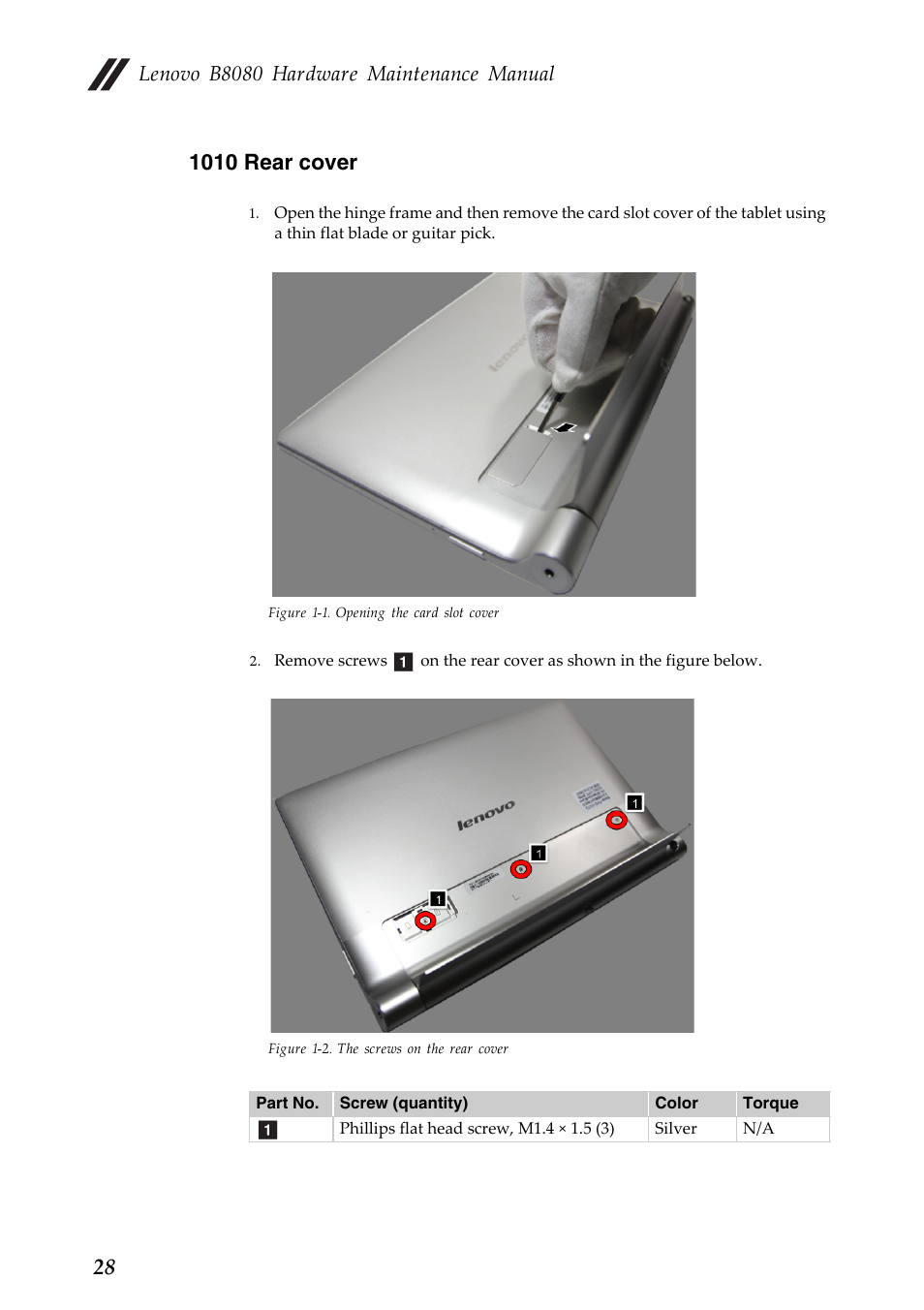 1010 rear cover, Lenovo b8080 hardware maintenance manual | Lenovo Yoga Tablet 10 HD+ B8080 User Manual | Page 32 / 85
