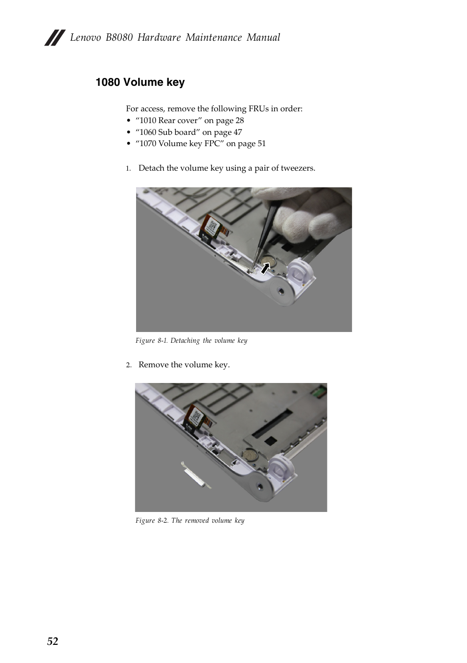 1080 volume key, Lenovo b8080 hardware maintenance manual | Lenovo Yoga Tablet 10 HD+ B8080 User Manual | Page 56 / 85