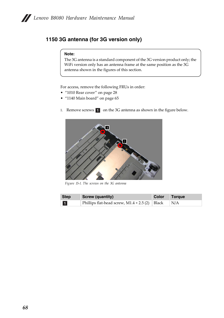1150 3g antenna (for 3g version only), Lenovo b8080 hardware maintenance manual | Lenovo Yoga Tablet 10 HD+ B8080 User Manual | Page 72 / 85