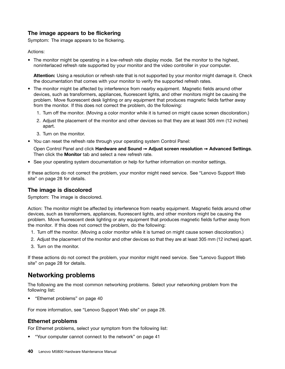 Networking problems | Lenovo M5800 Desktop User Manual | Page 46 / 120