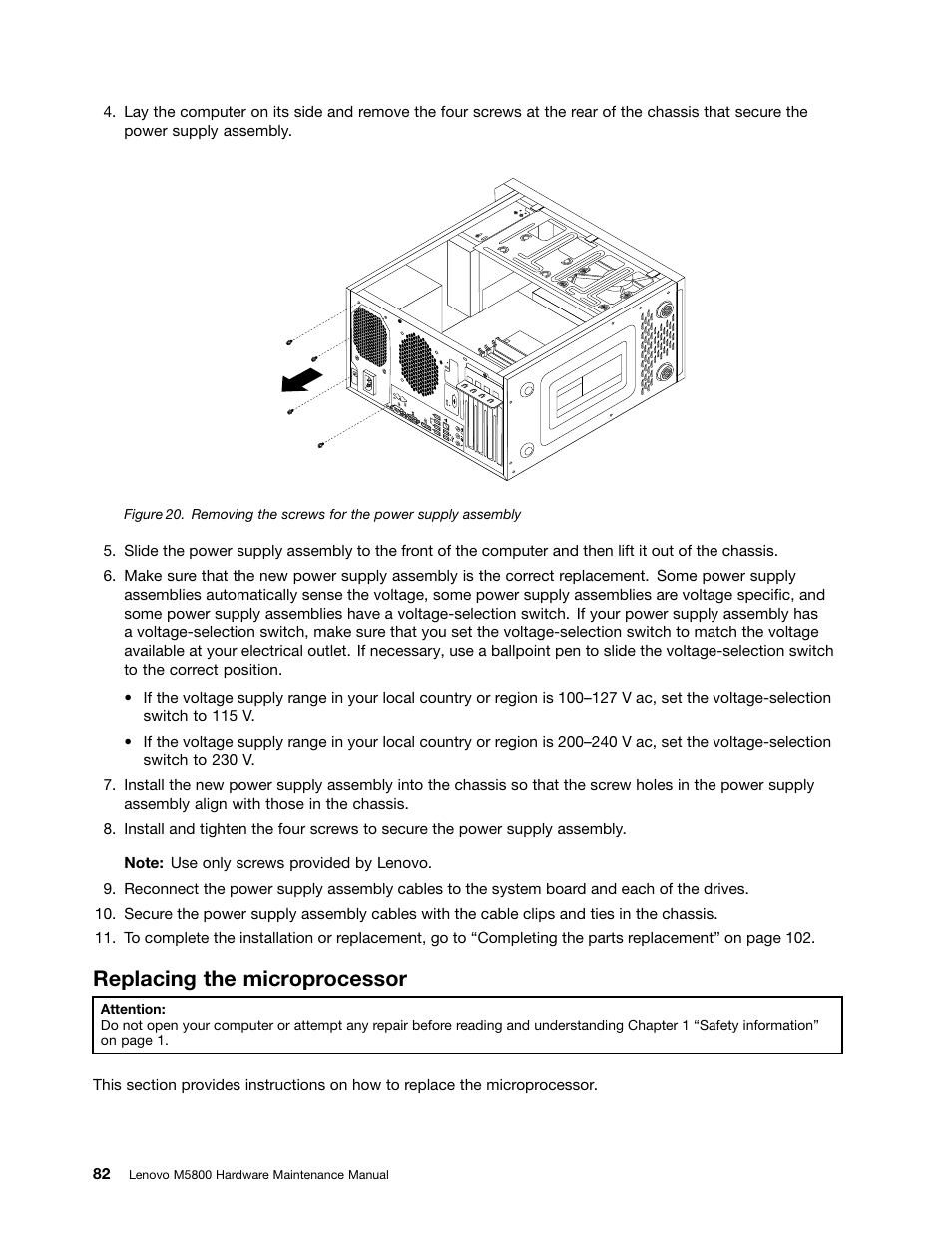 Replacing the microprocessor | Lenovo M5800 Desktop User Manual | Page 88 / 120