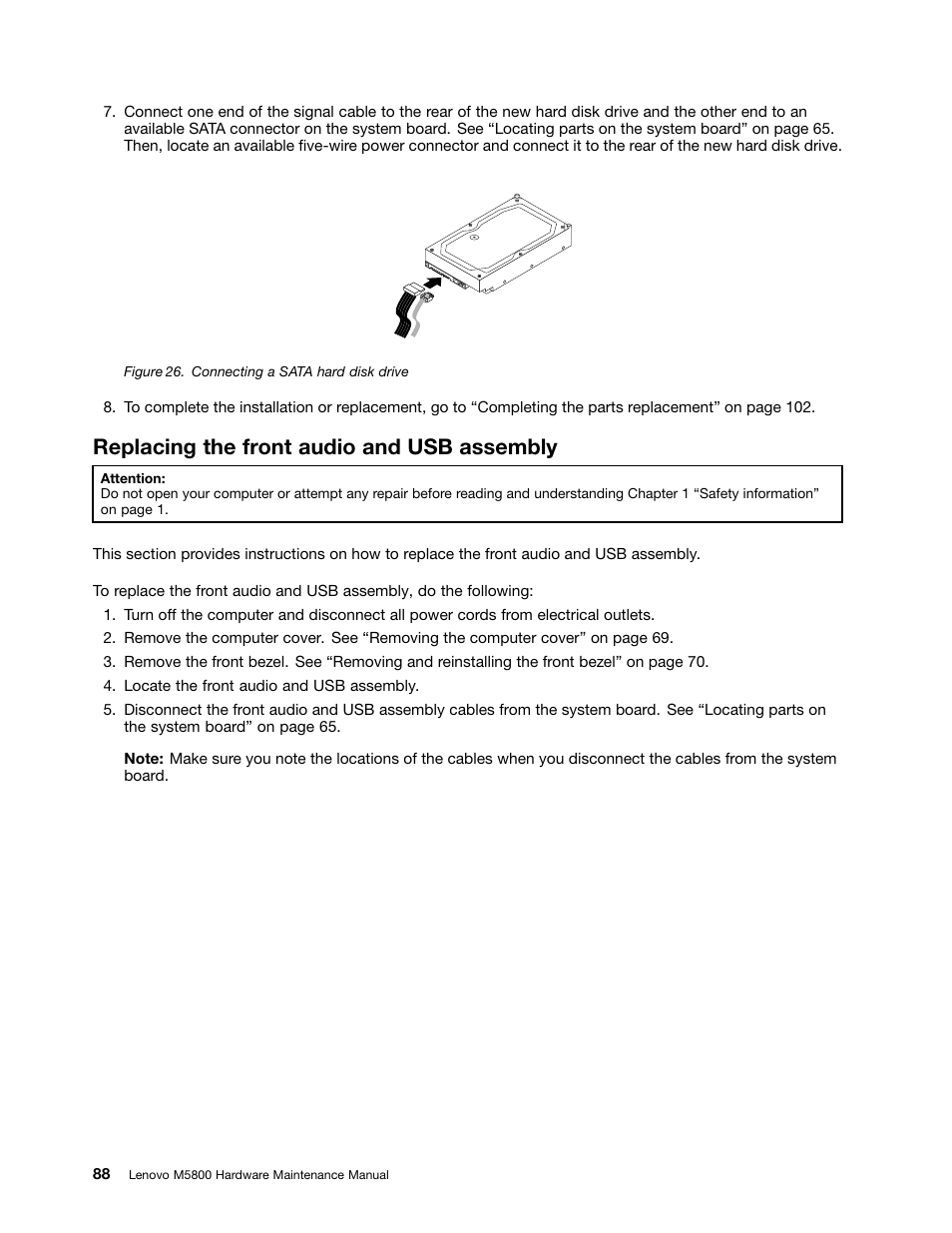 Replacing the front audio and usb assembly | Lenovo M5800 Desktop User Manual | Page 94 / 120