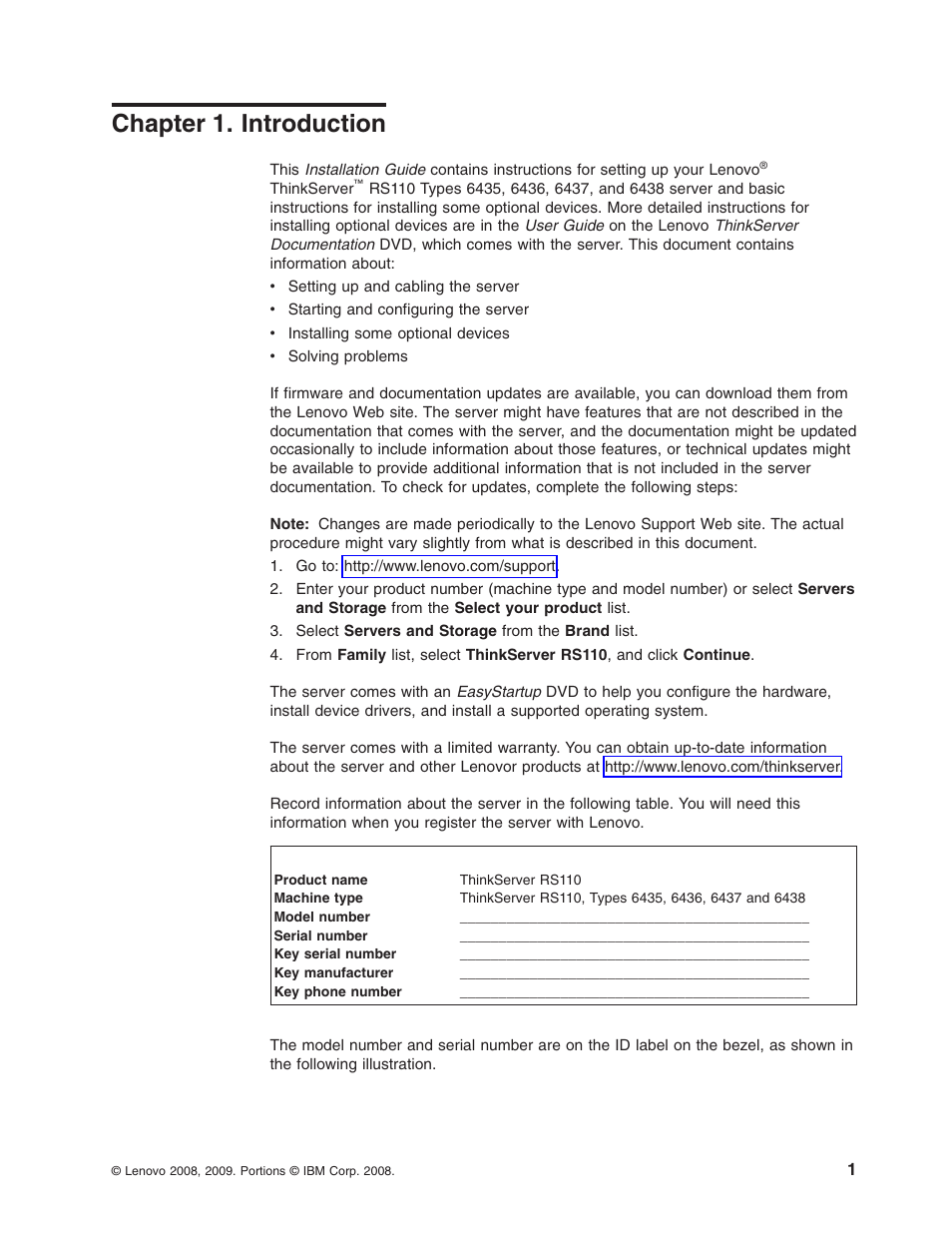 Chapter 1. introduction, Chapter, Introduction | Lenovo ThinkServer RS110 User Manual | Page 15 / 90