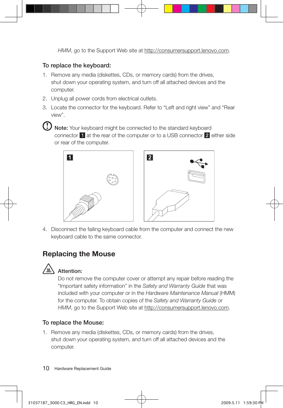 Replacing the mouse | Lenovo 3000 C305 All-In-One User Manual | Page 13 / 17