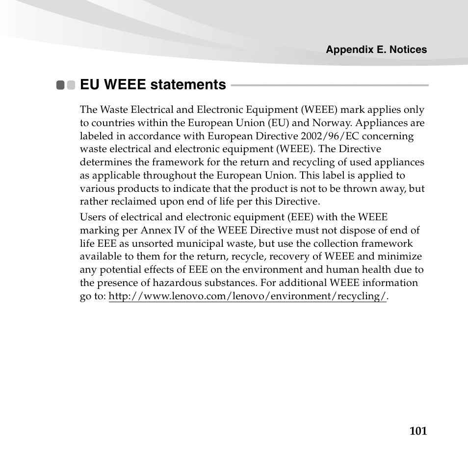 Eu weee statements | Lenovo IdeaPad S10-3c User Manual | Page 115 / 128