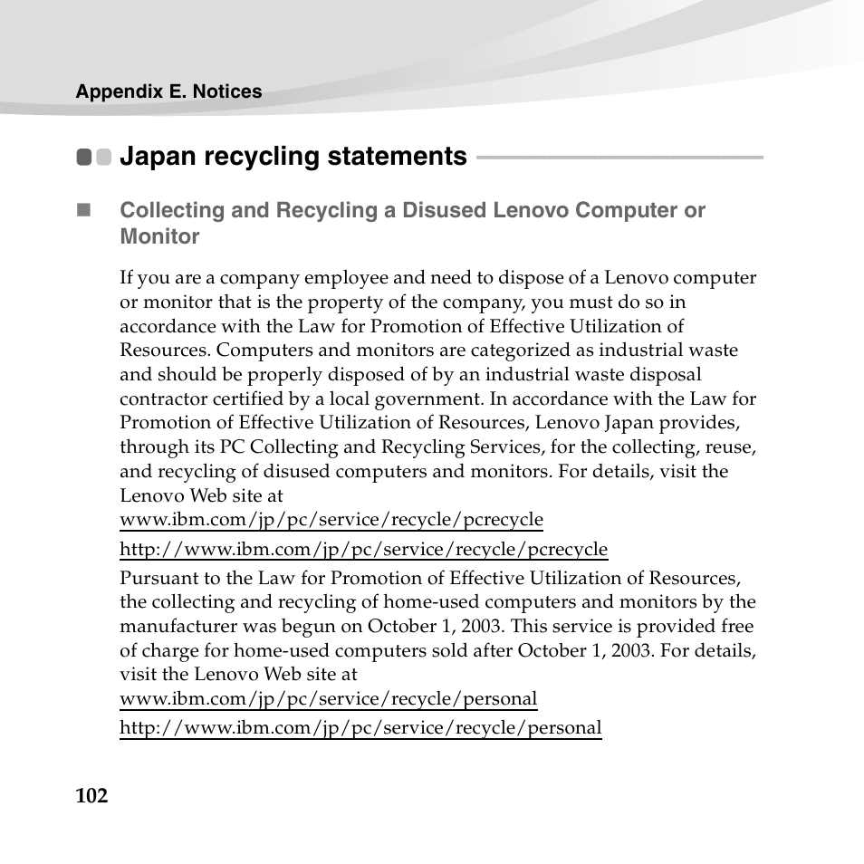 Japan recycling statements | Lenovo IdeaPad S10-3c User Manual | Page 116 / 128