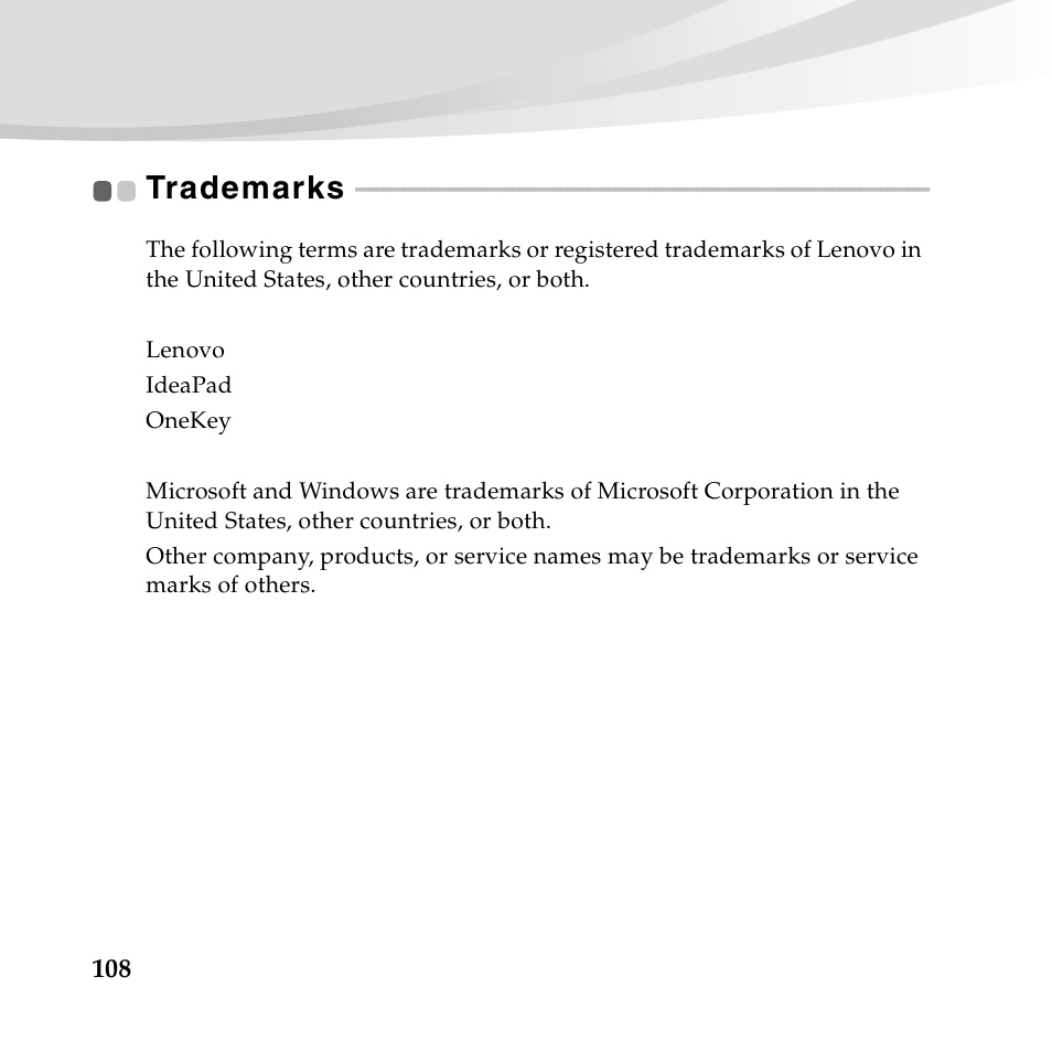 Trademarks | Lenovo IdeaPad S10-3c User Manual | Page 122 / 128