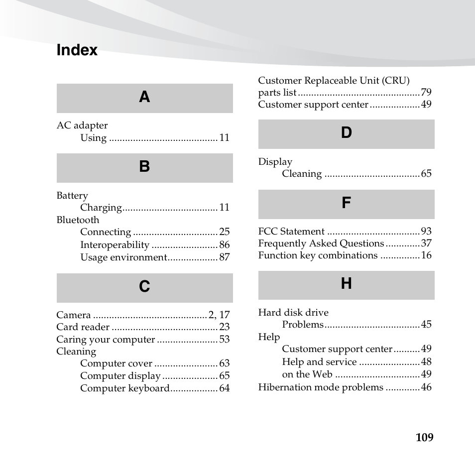 Index | Lenovo IdeaPad S10-3c User Manual | Page 123 / 128