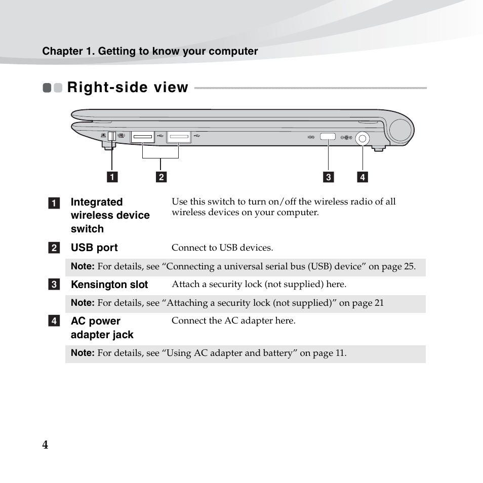 Right-side view | Lenovo IdeaPad S10-3c User Manual | Page 18 / 128