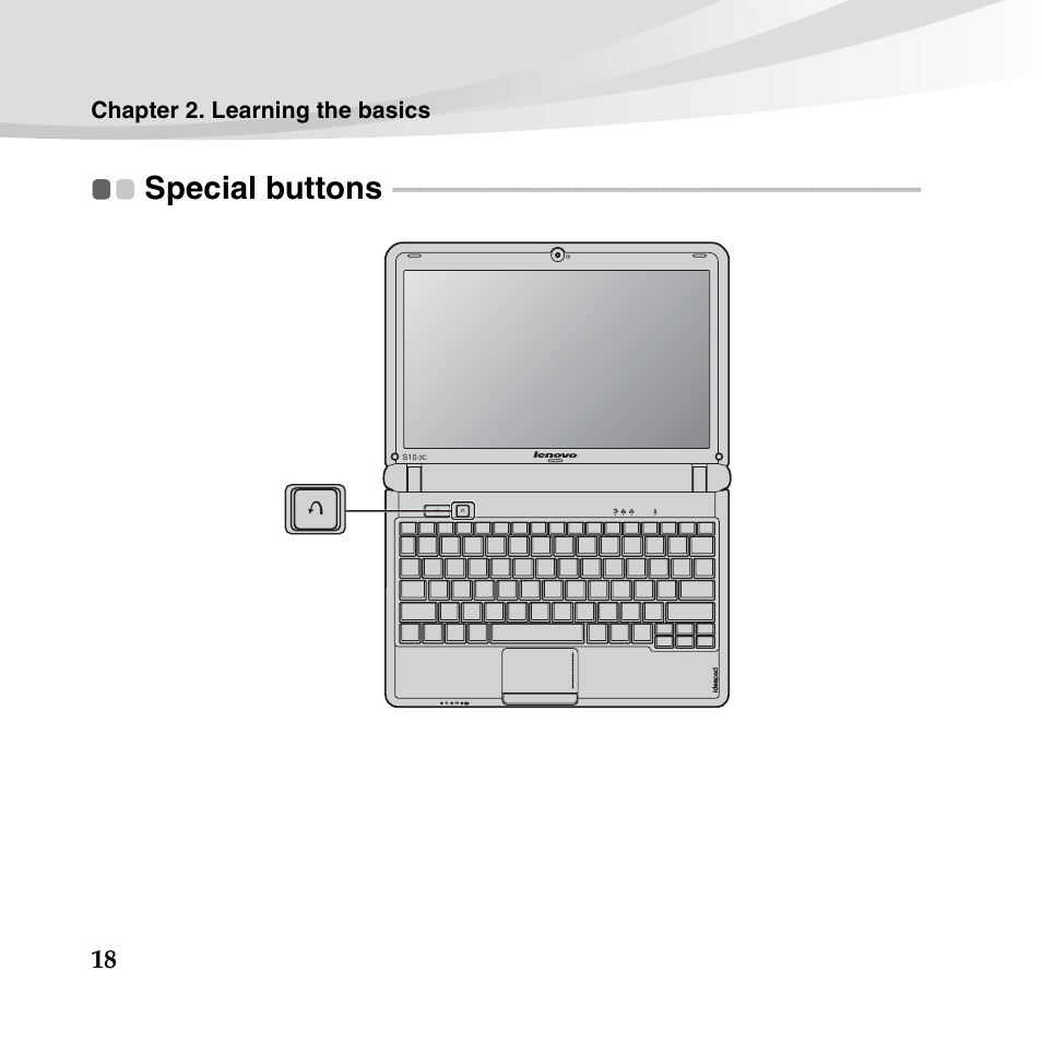 Special buttons, Chapter 2. learning the basics | Lenovo IdeaPad S10-3c User Manual | Page 32 / 128