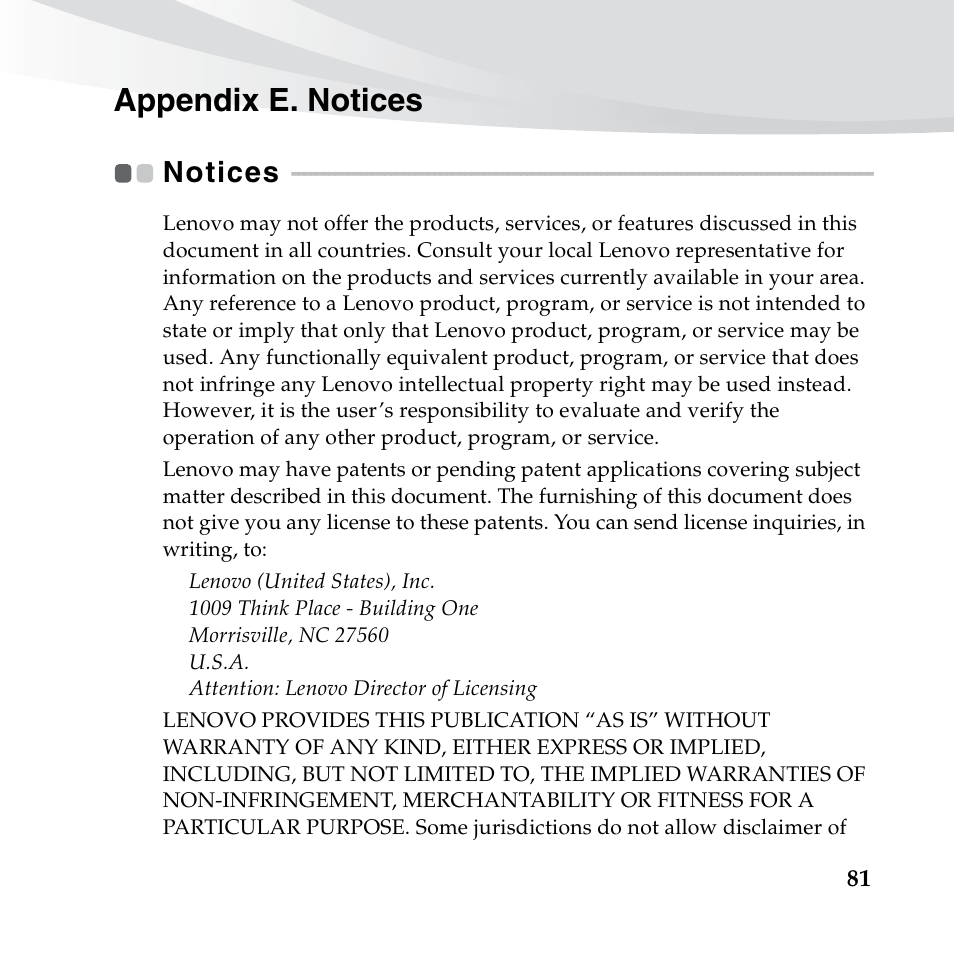 Appendix e. notices, Notices | Lenovo IdeaPad S10-3c User Manual | Page 95 / 128