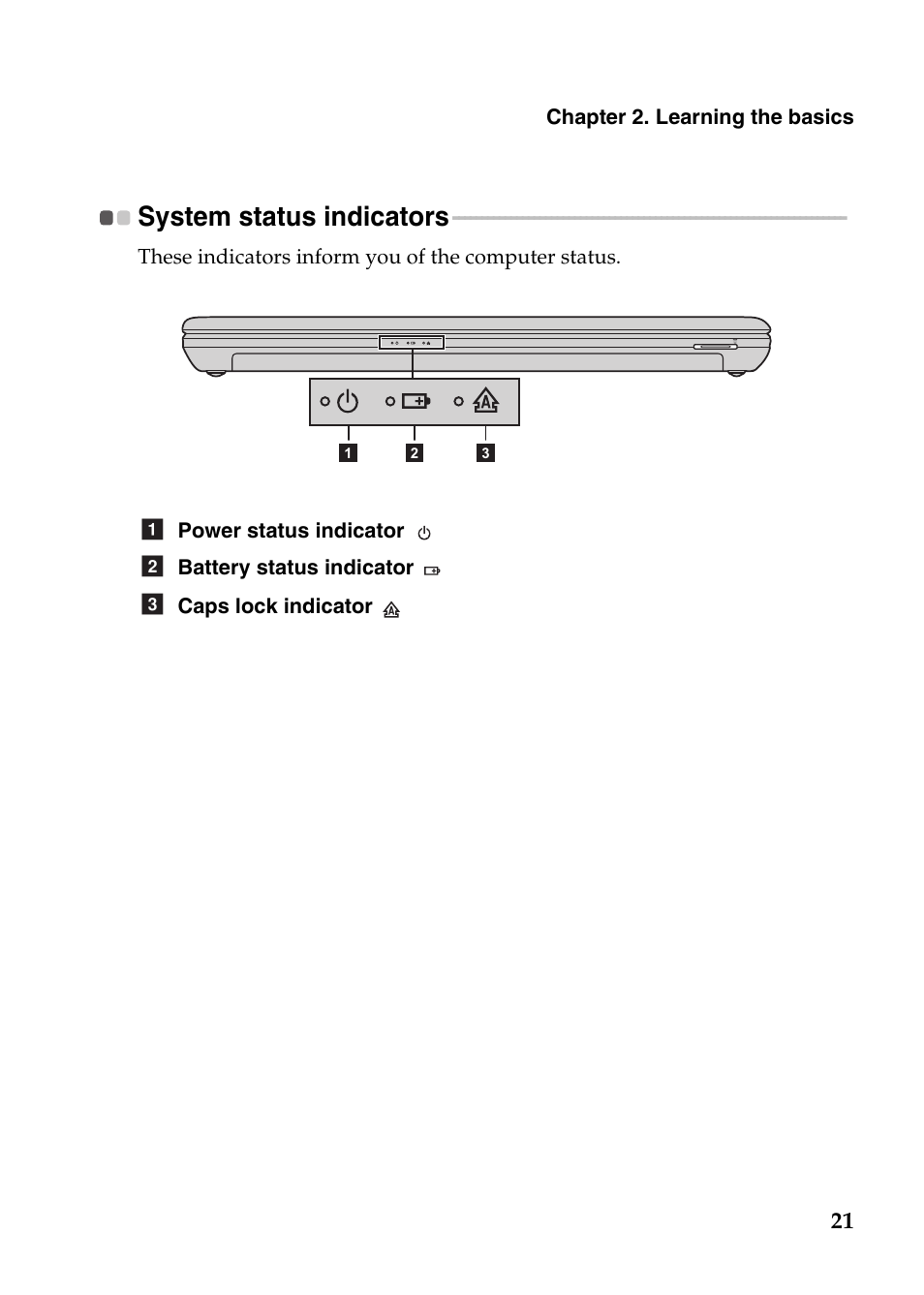 System status indicators | Lenovo IdeaPad N586 User Manual | Page 25 / 49