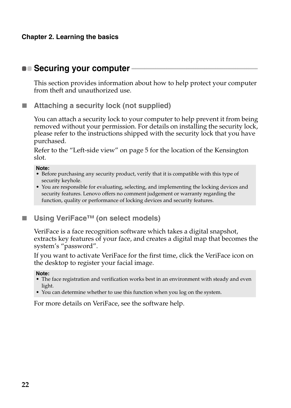 Securing your computer | Lenovo IdeaPad N586 User Manual | Page 26 / 49