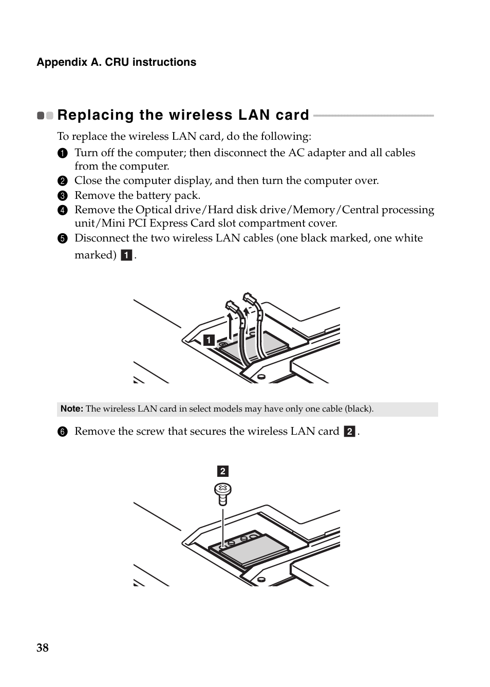 Replacing the wireless lan card | Lenovo IdeaPad N586 User Manual | Page 42 / 49