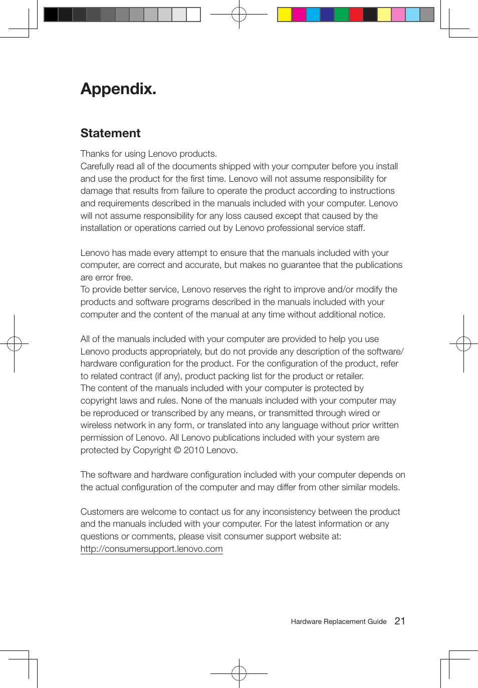 Appendix, Statement | Lenovo IdeaCentre B310 User Manual | Page 24 / 25