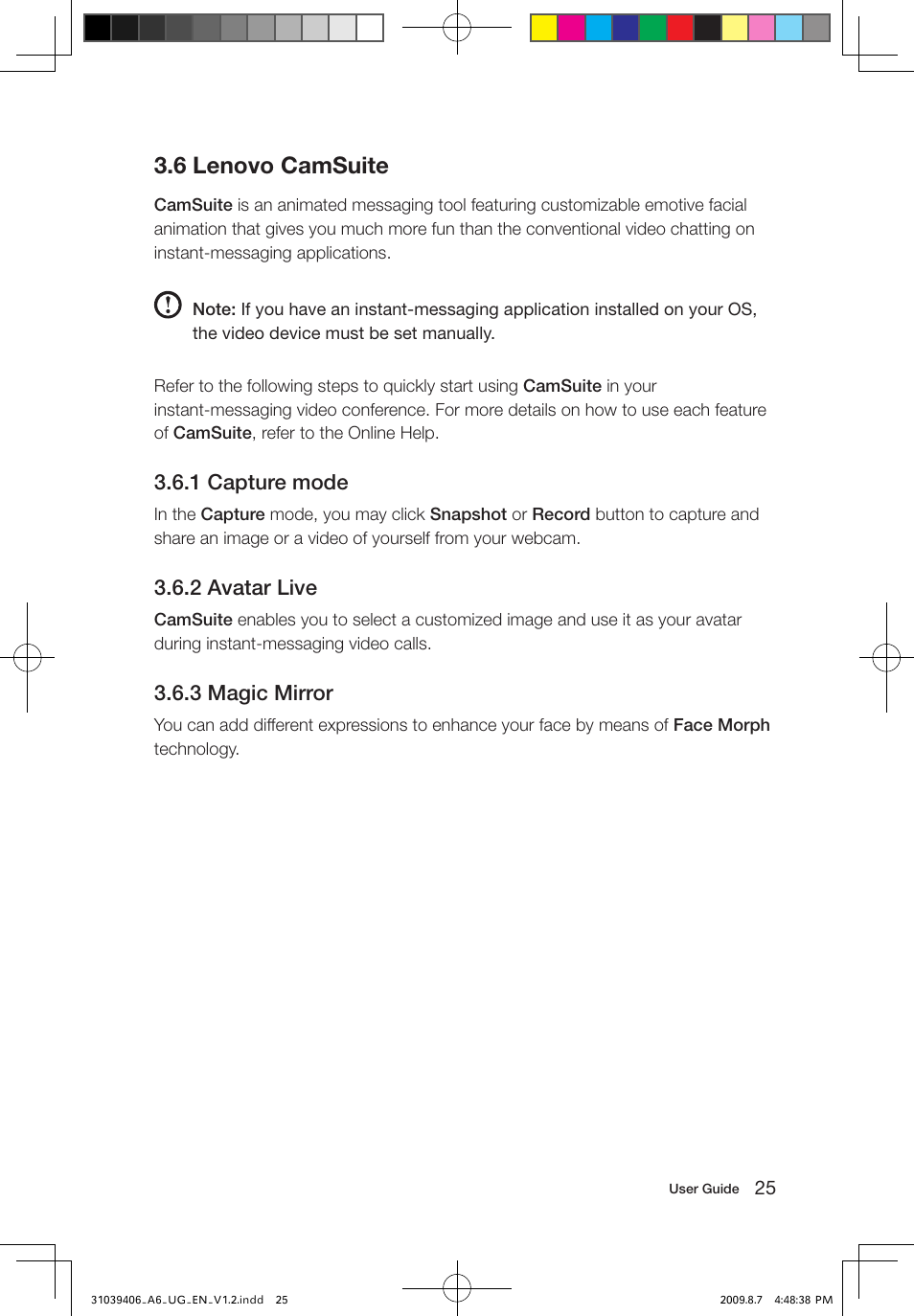 6 lenovo camsuite, 1 capture mode, 2 avatar live | 3 magic mirror | Lenovo IdeaCentre A600 User Manual | Page 30 / 41