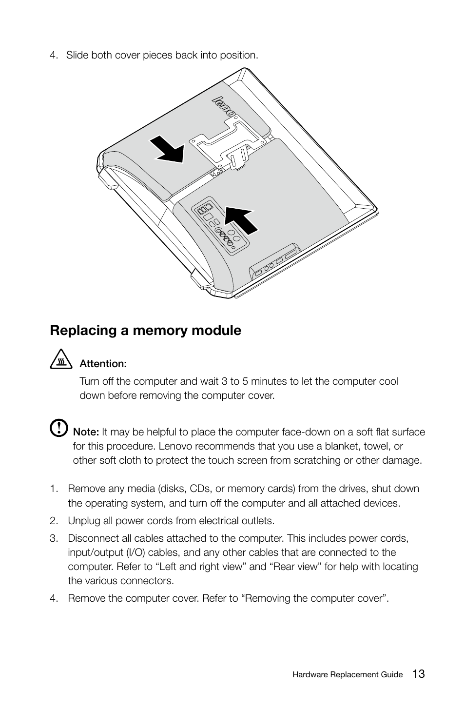 Replacing a memory module | Lenovo IdeaCentre B520 User Manual | Page 18 / 29