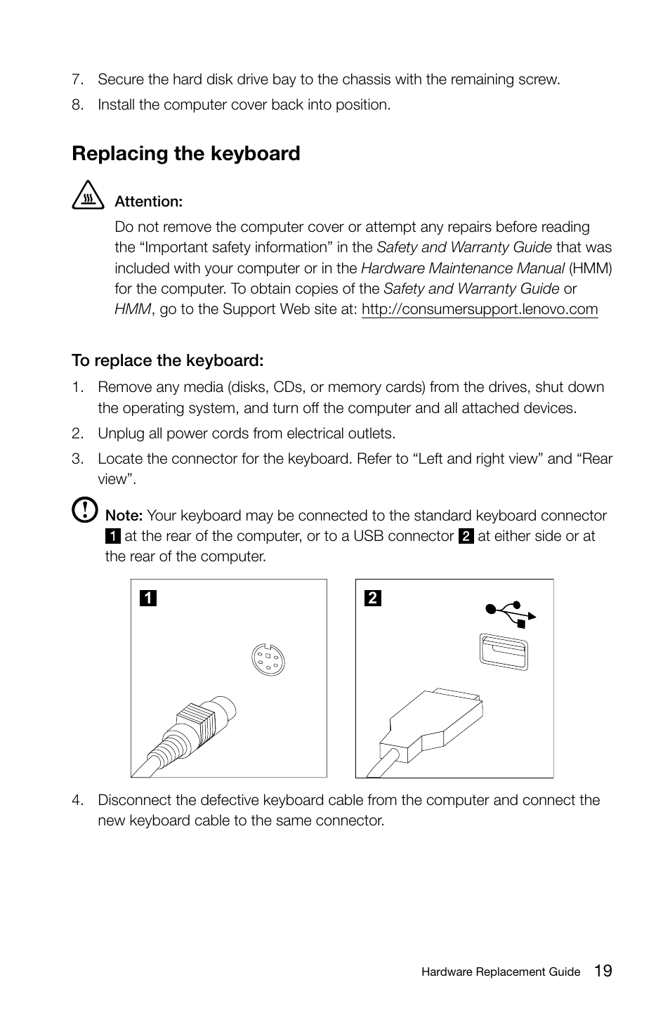 Replacing the keyboard | Lenovo IdeaCentre B520 User Manual | Page 24 / 29