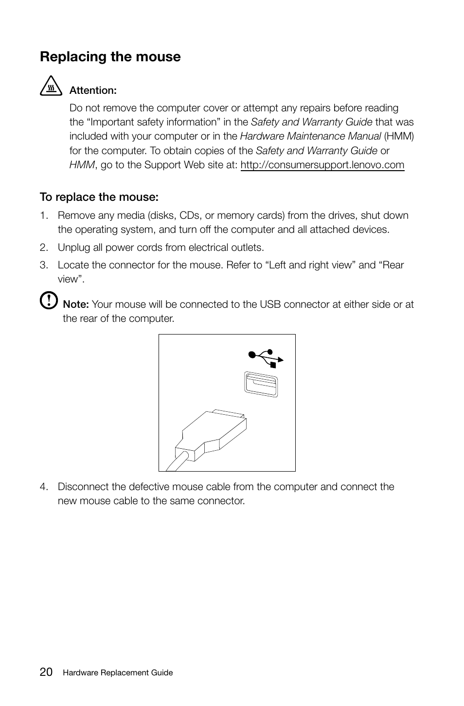Replacing the mouse | Lenovo IdeaCentre B520 User Manual | Page 25 / 29