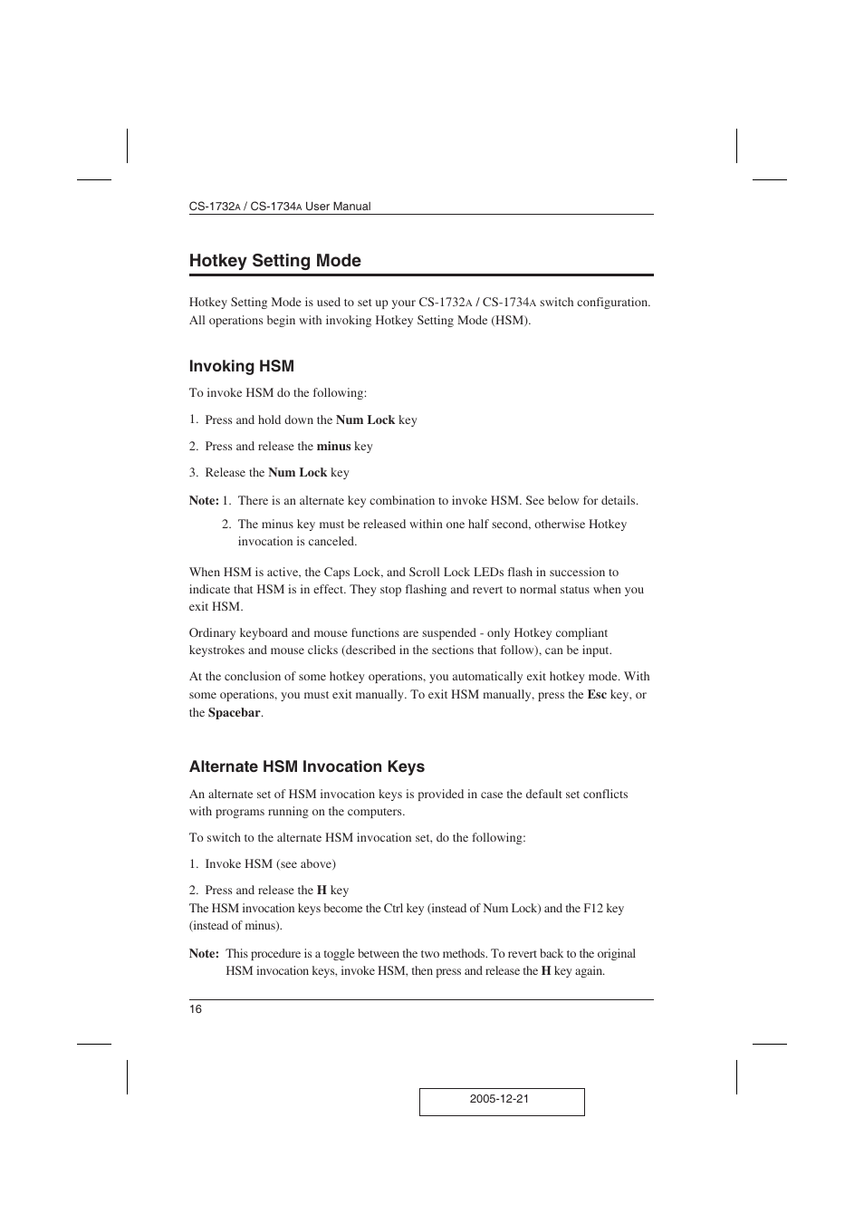 Hotkey setting mode | ATEN ATEN MasterView CS-1732A User Manual | Page 22 / 37