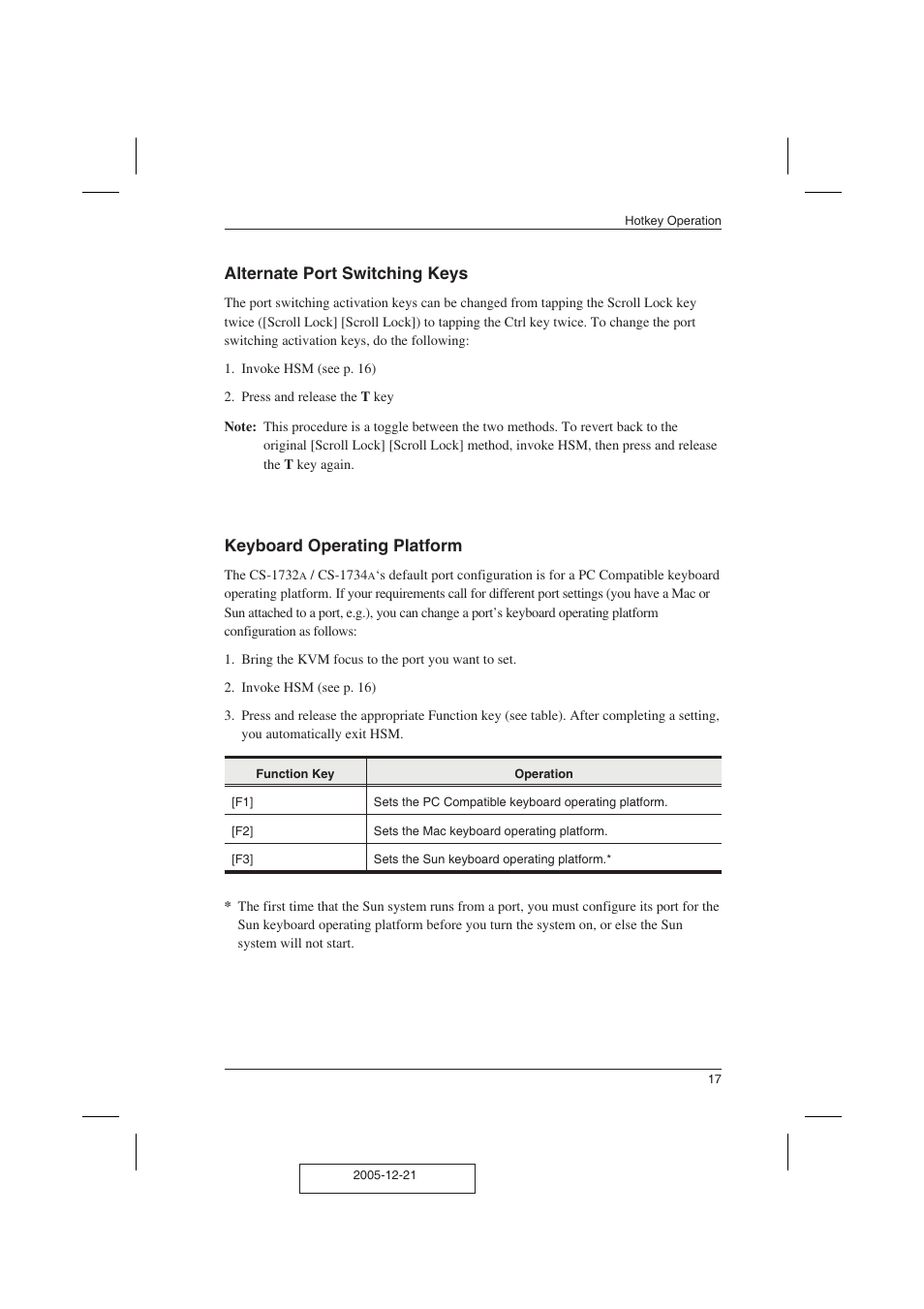 Alternate port switching keys, Keyboard operating platform | ATEN ATEN MasterView CS-1732A User Manual | Page 23 / 37