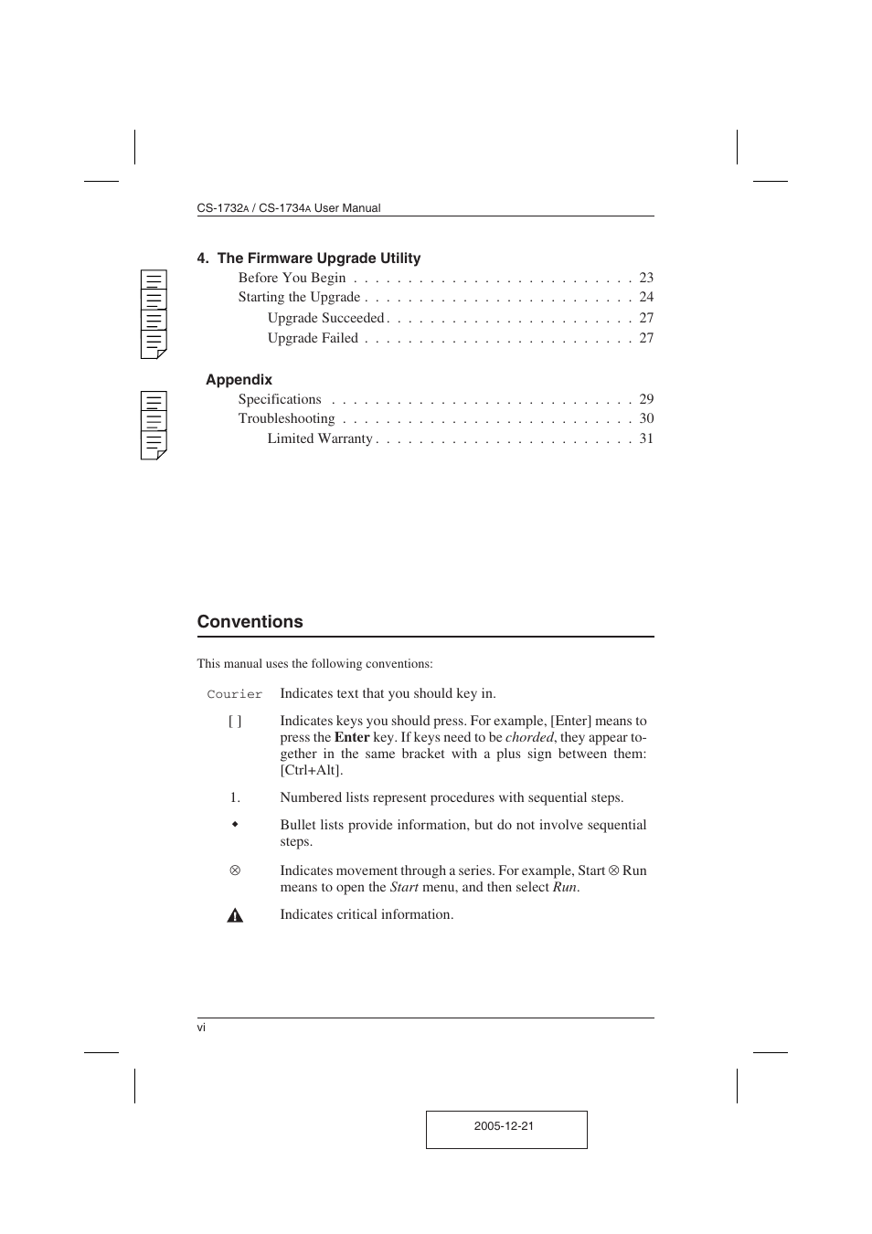 Conventions | ATEN ATEN MasterView CS-1732A User Manual | Page 6 / 37