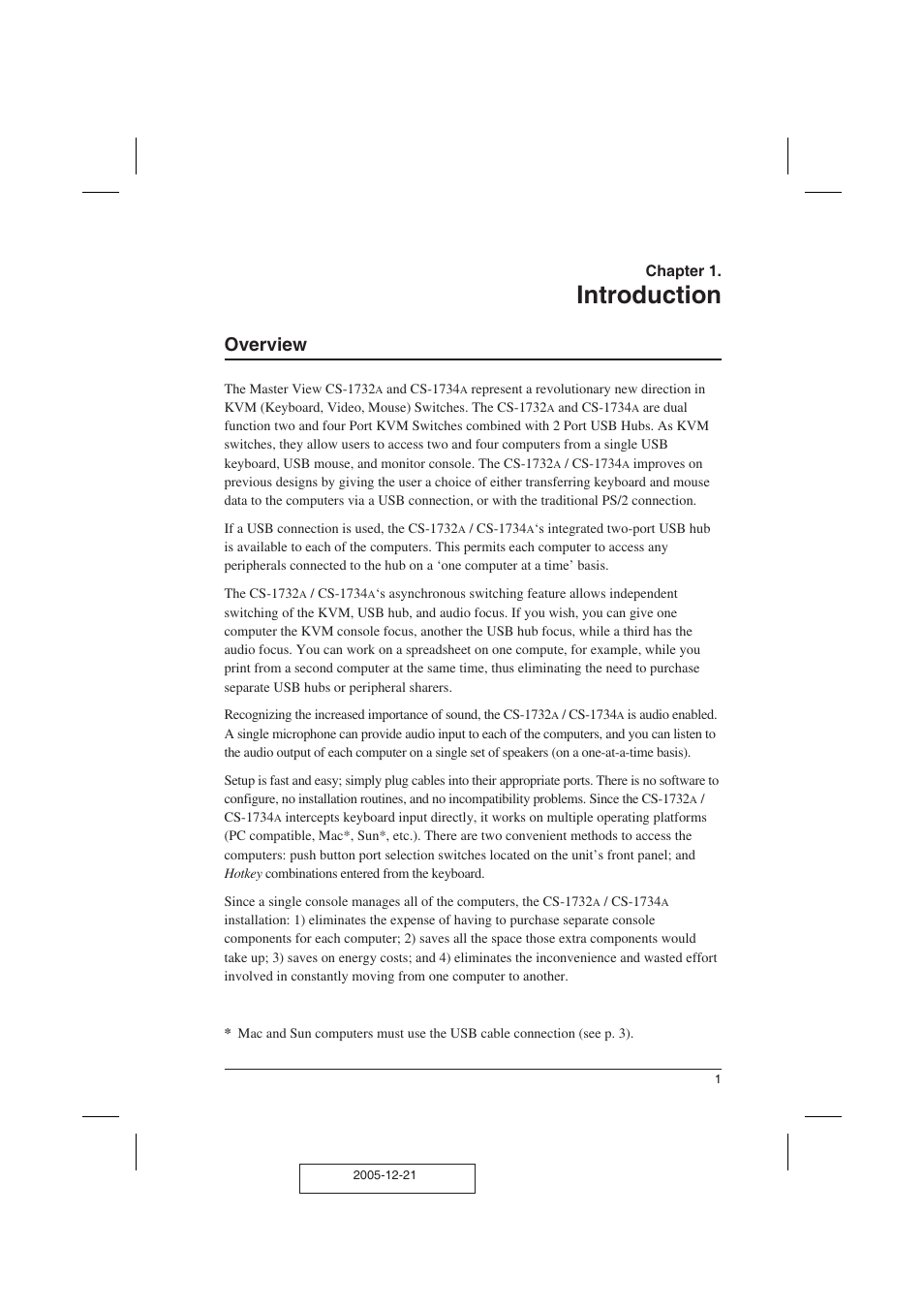 Introduction, Overview | ATEN ATEN MasterView CS-1732A User Manual | Page 7 / 37