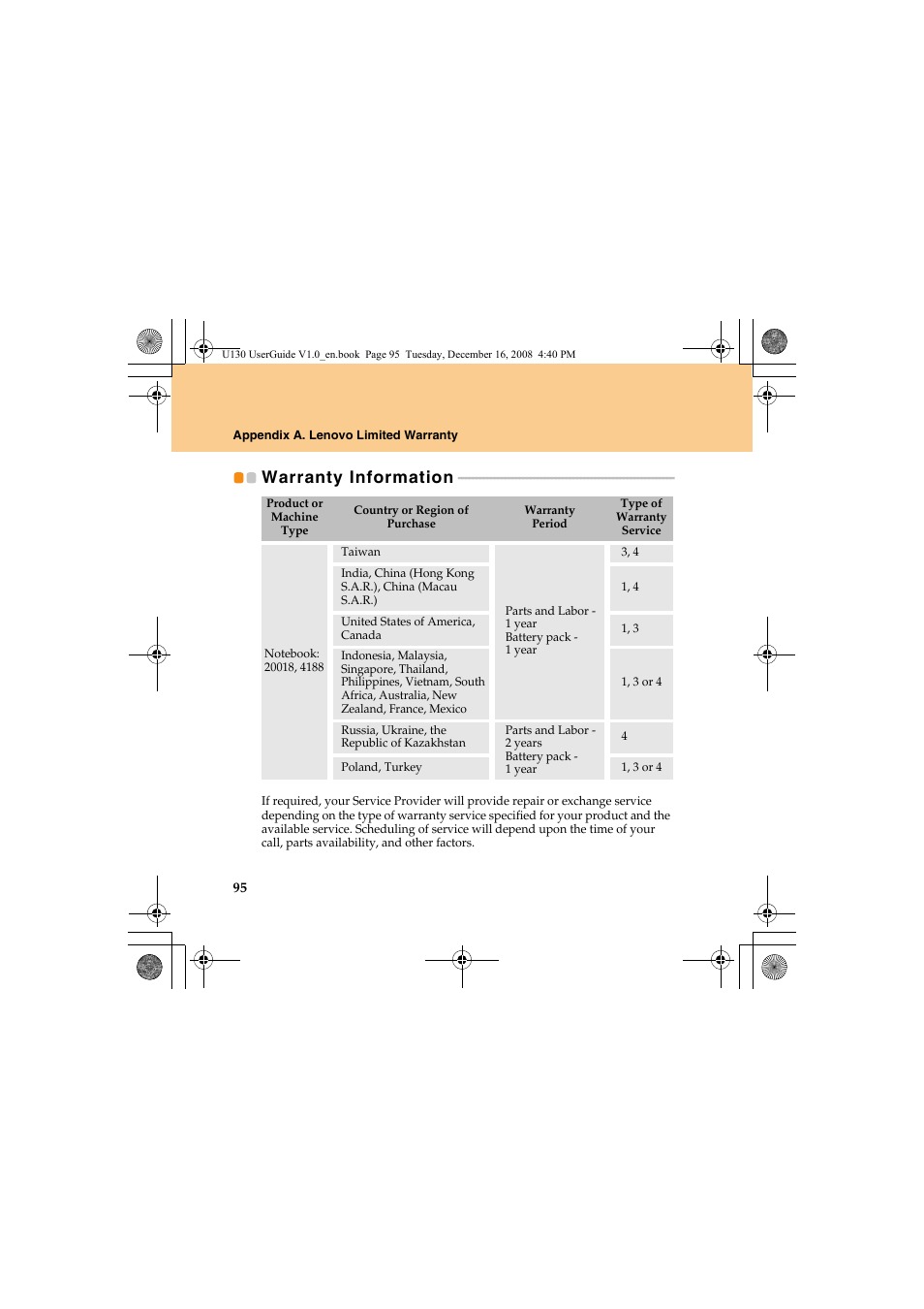 Warranty information | Lenovo IdeaPad U130 User Manual | Page 104 / 136