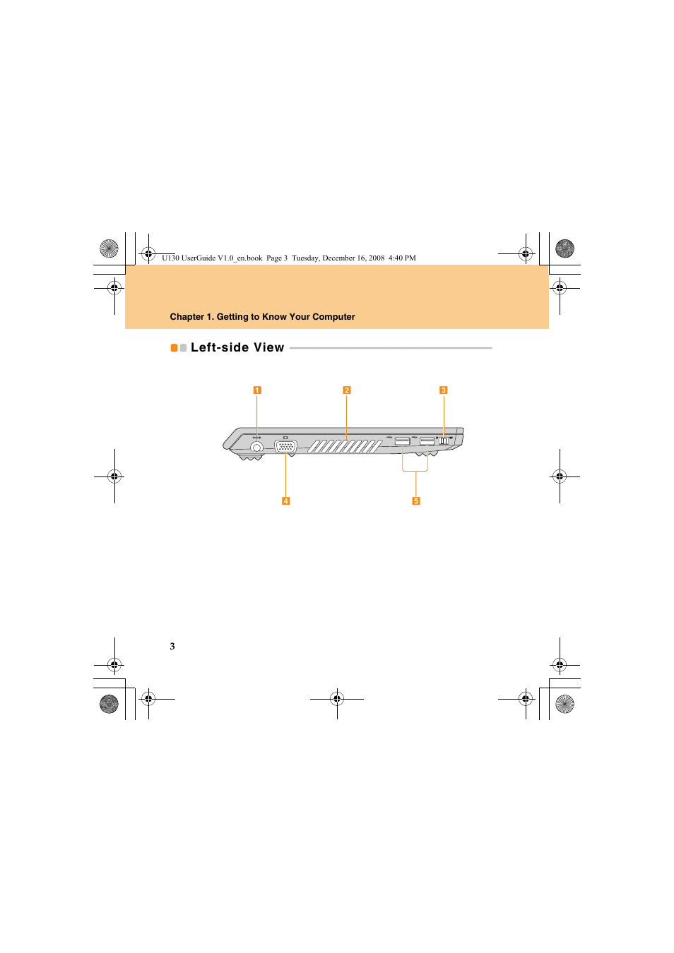 Left-side view | Lenovo IdeaPad U130 User Manual | Page 12 / 136