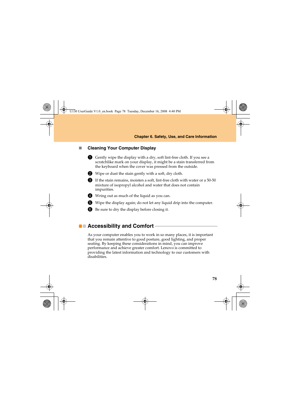 Accessibility and comfort | Lenovo IdeaPad U130 User Manual | Page 87 / 136