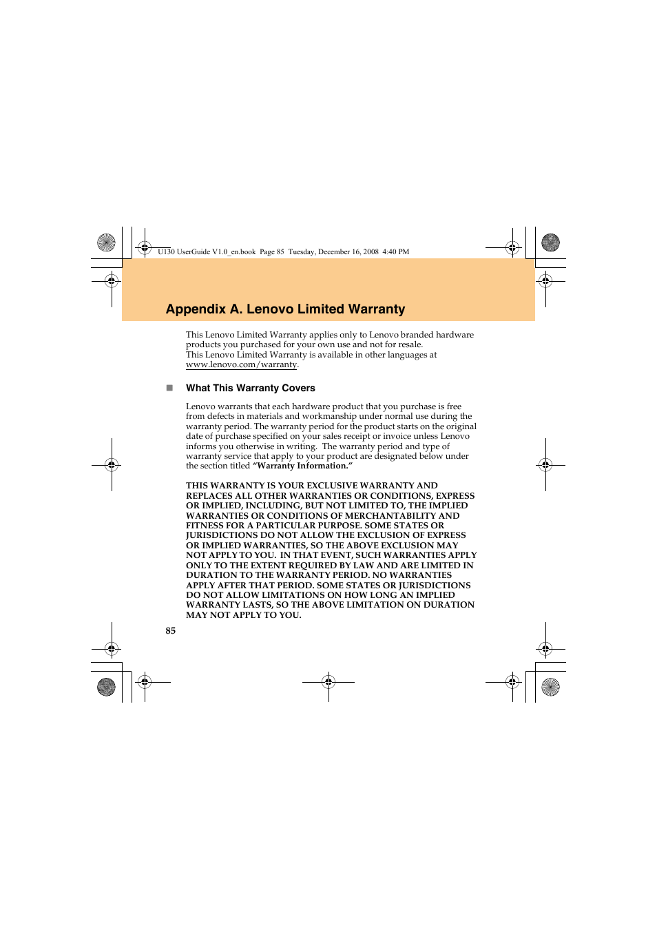Appendix a. lenovo limited warranty, See “appendix a. lenovo limited | Lenovo IdeaPad U130 User Manual | Page 94 / 136