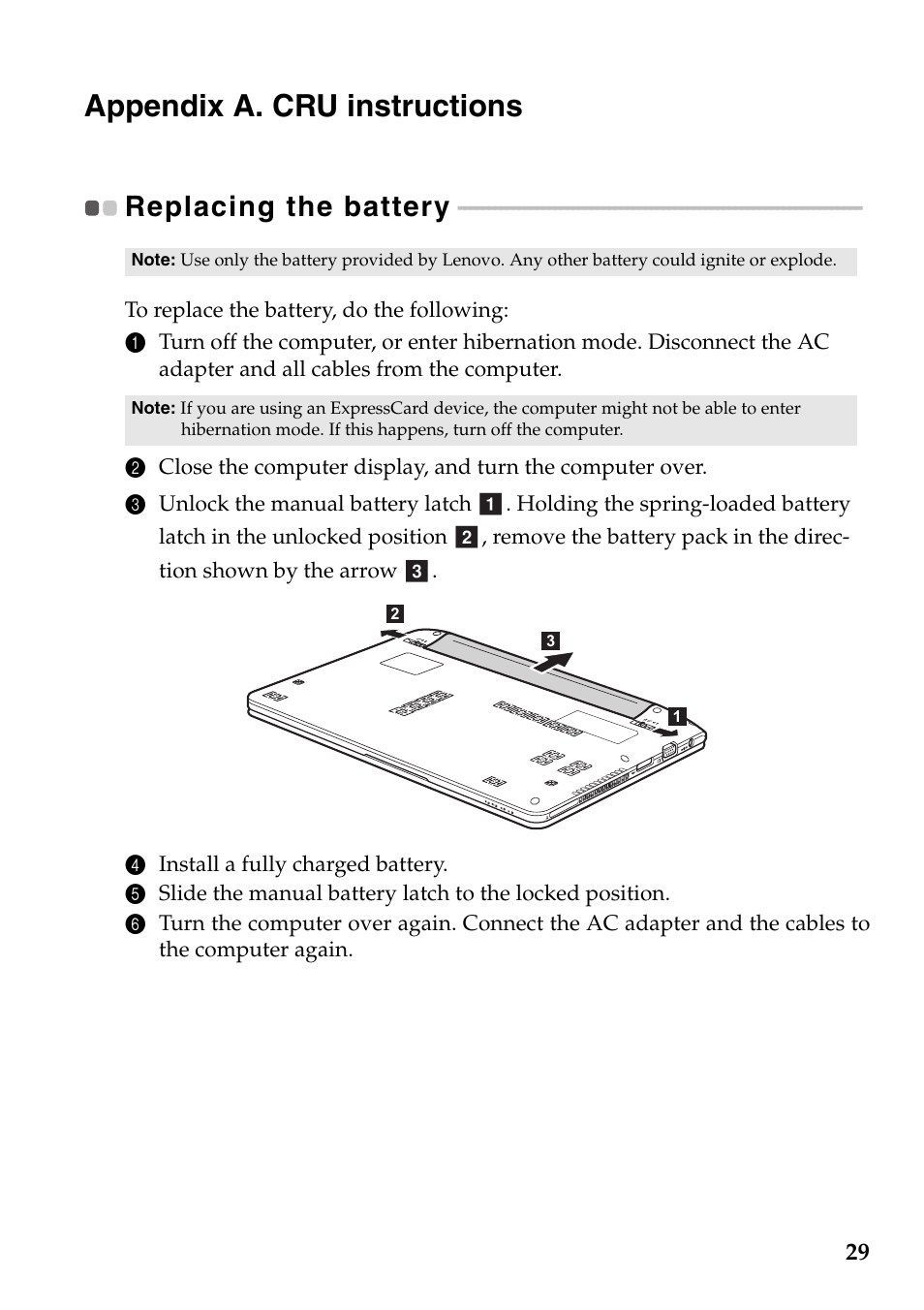 Appendix a. cru instructions, Replacing the battery | Lenovo IdeaPad S205 User Manual | Page 33 / 46